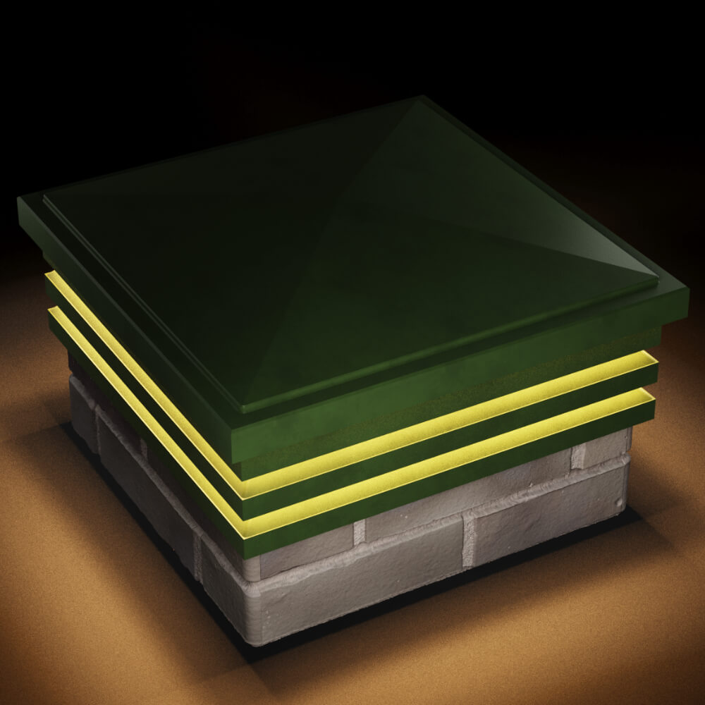 Колпак Zking Бона ХайТек Зеленый на столб 1.5х1.5 кирпича (385х385мм) с подсветкой в Алуште фото