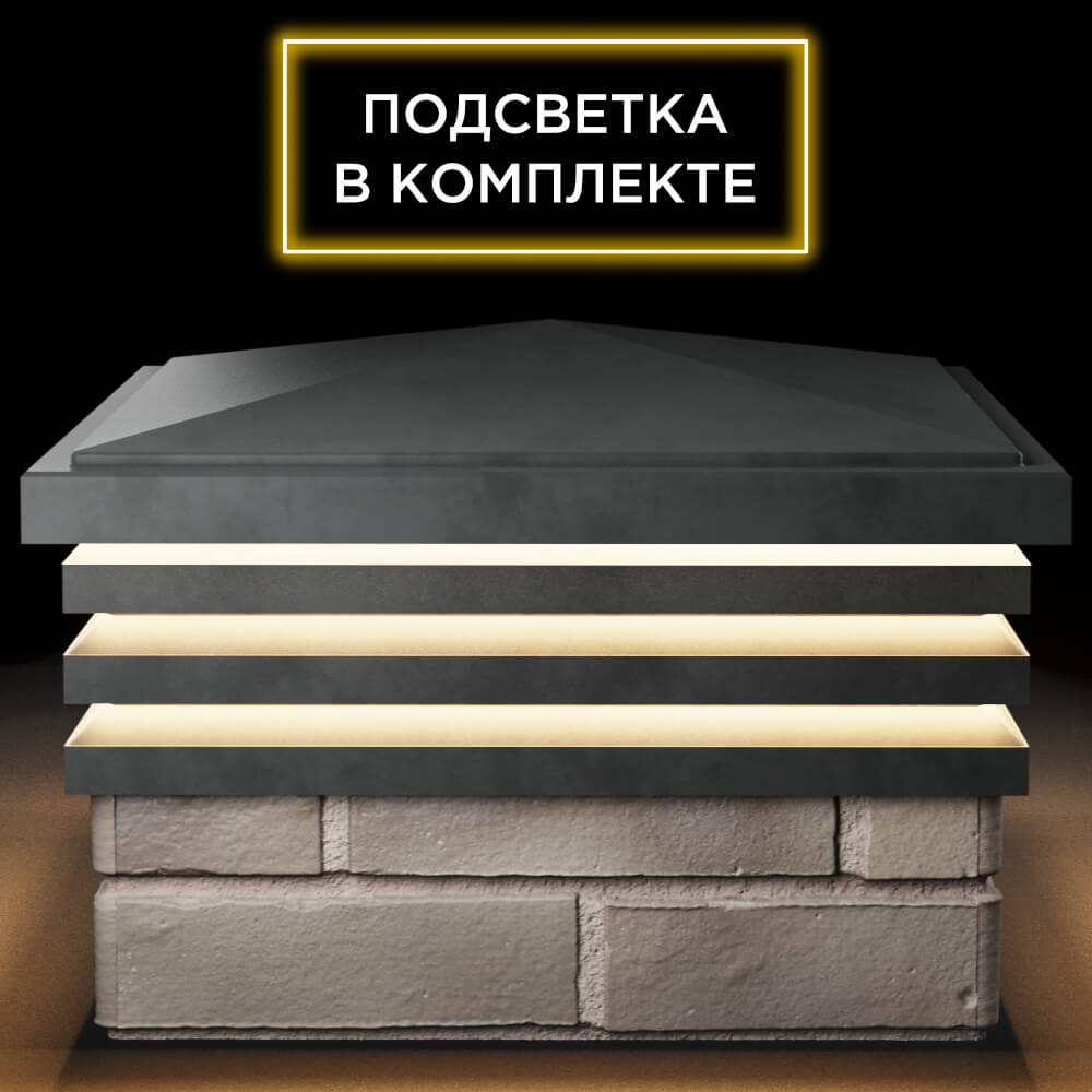 Колпак Zking Бона ХайТек Серый на столб 1.5х1.5 кирпича (385х385мм) с подсветкой Алушта фото